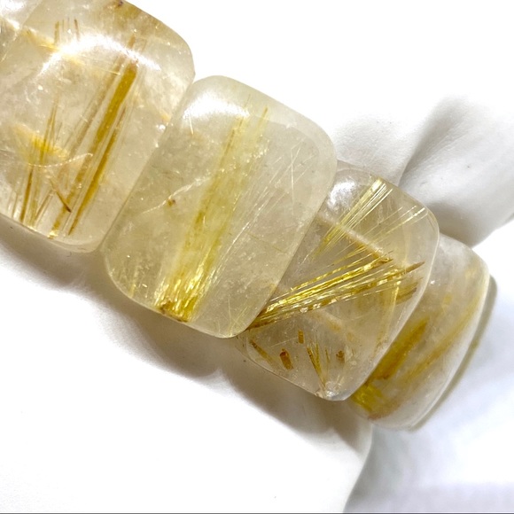 Hair of Venus Semi Precious Golden Rutile Quartz Gemstone Crystal Bracelet - Picture 7 of 16
